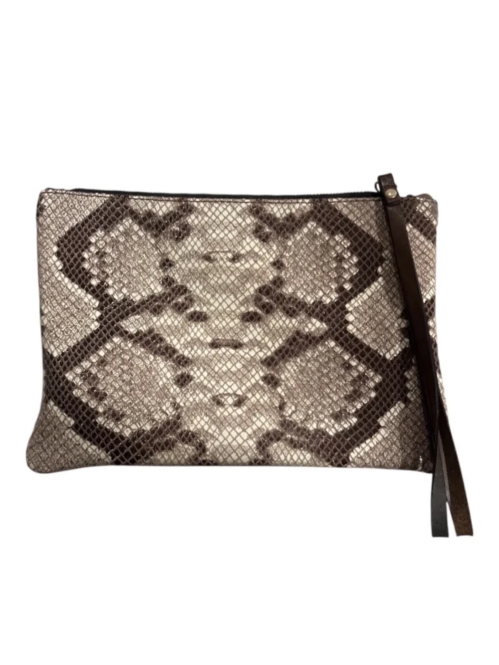 Asia Bellucci Genuine Leather Italy Brown Snakeskin Wristlet Clutch Zipper Y2K